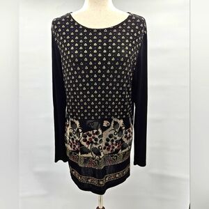 Jaipur Black & Gold Metallic Stretch Slinky Knit Tunic Top Size Large